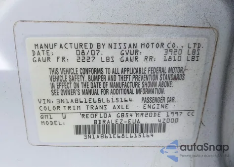 2008 Nissan Sentra 2.0S from USA, damaged, VIN 3N1AB61E68L615164